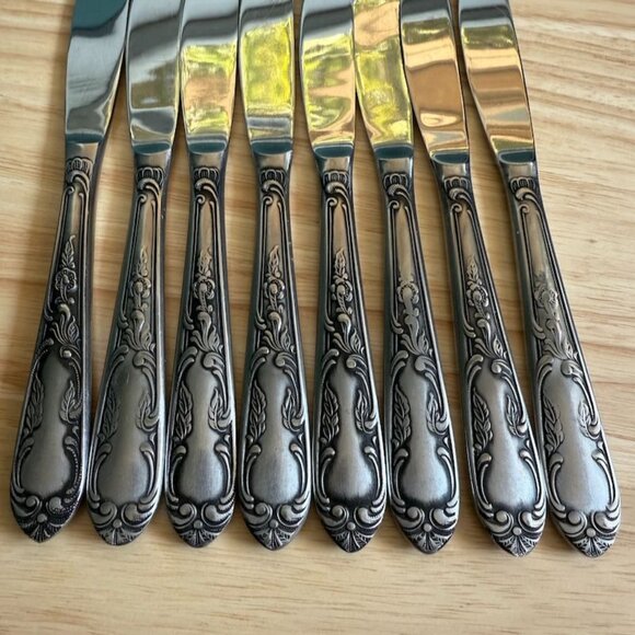 Amefa Holland AFS1 Stainless Flatware KNIVES 8 Satin Scroll Leaf 8 3/8 - Picture 2 of 9